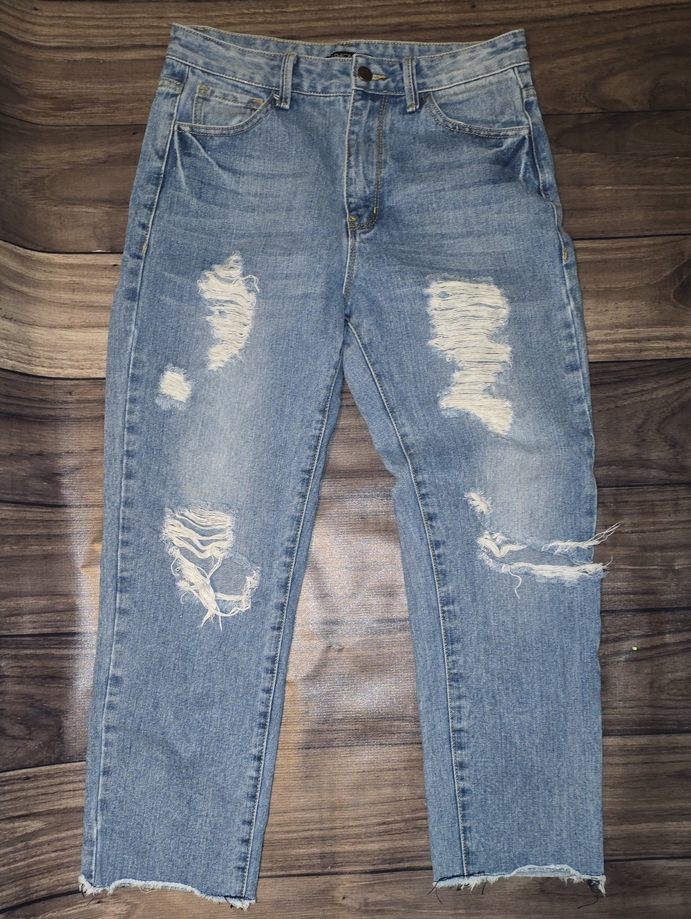 Fashion Nova Light Wash Distressed High-Waist Jeans